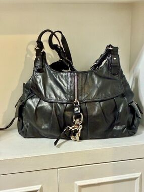Francesco Biasia Good Girl Black Leather Shoulder Bag with Silver Hardware